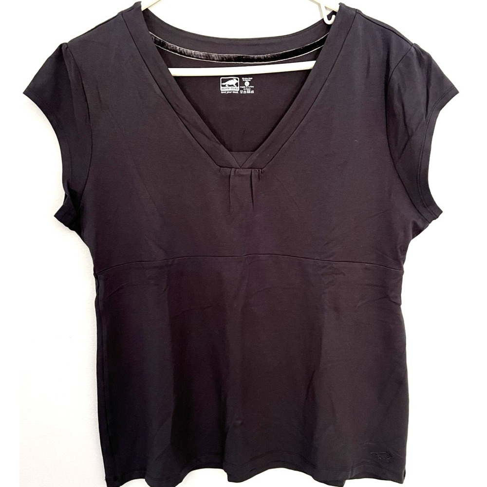 Horny Toad Shirt Womens XL Black V Neck‎ Cap Sleeve Micro Modal Stretch Casual